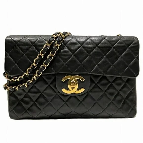 Authentic CHANEL Jumbo Maxi XL 24K Gold Flap Bag Lambskin Chain